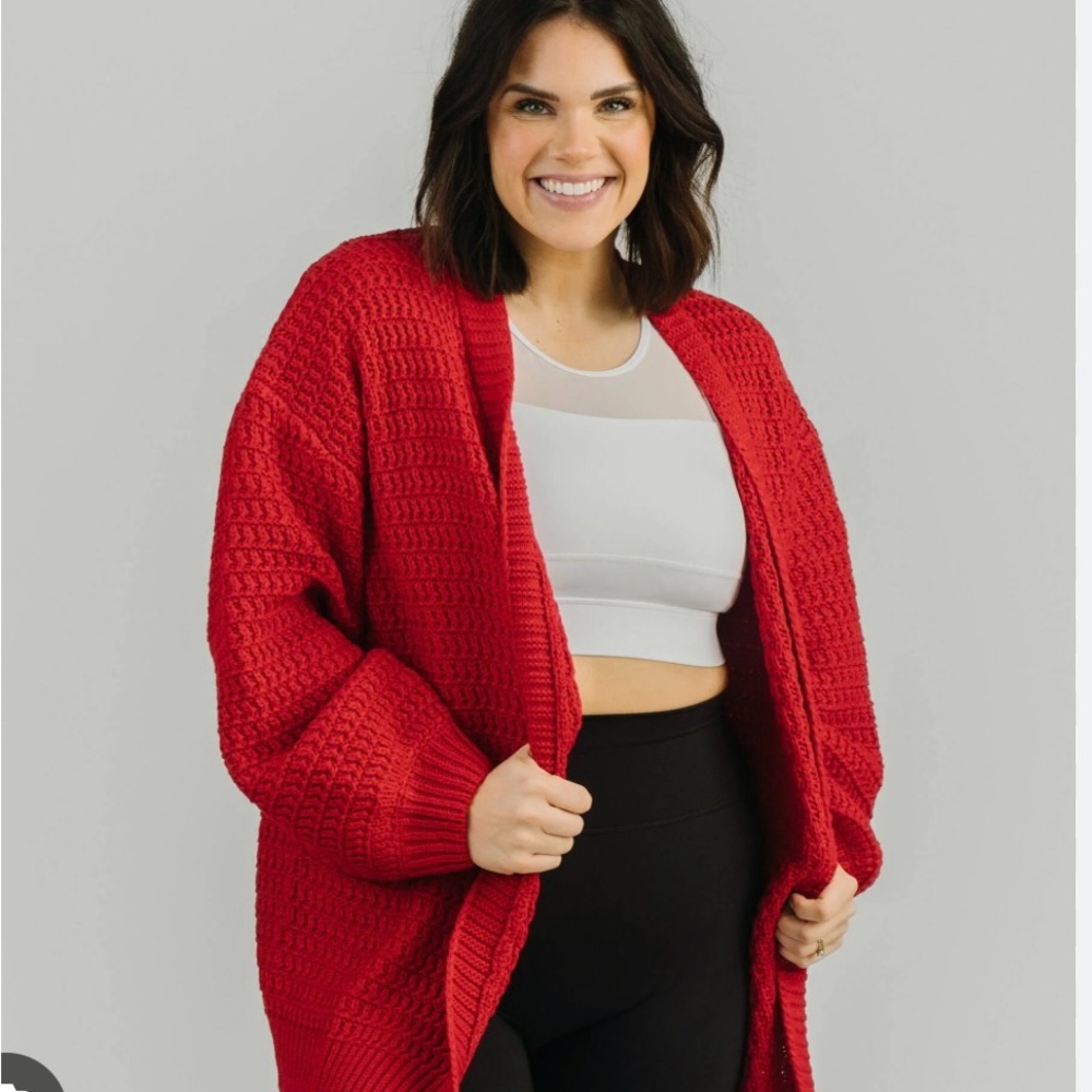 Zyia active red Petra cardigan small boho style